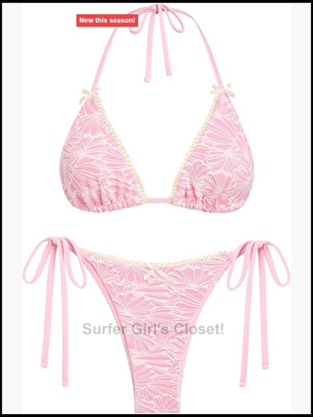 Textured Halter Triangle Tie Side Bikini Set Padded